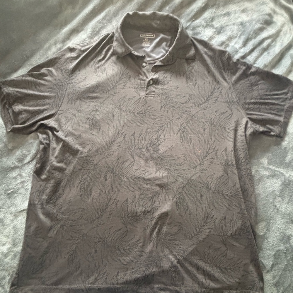 Van Heusen Men's Black Polo with Tonal Leaf Pattern